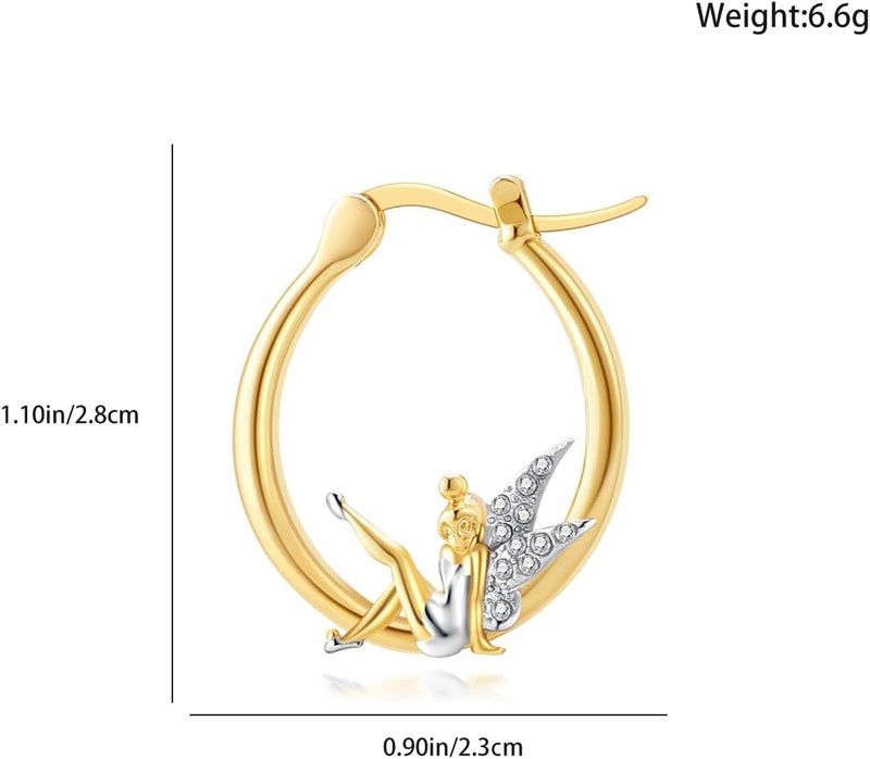 Medsor Fairy Angel Hoop Earrings Hypoallergenic 14K Gold Plated Plated Wing Earring - Image 5